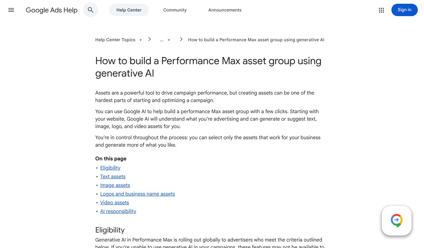 Google Ads asset generation homepage