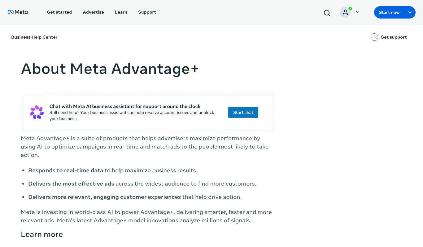 Meta Advantage+ creative homepage