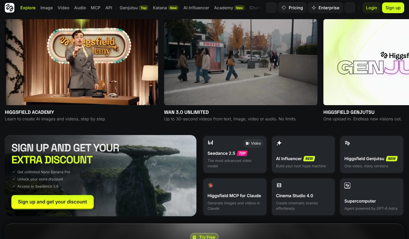 Higgsfield homepage